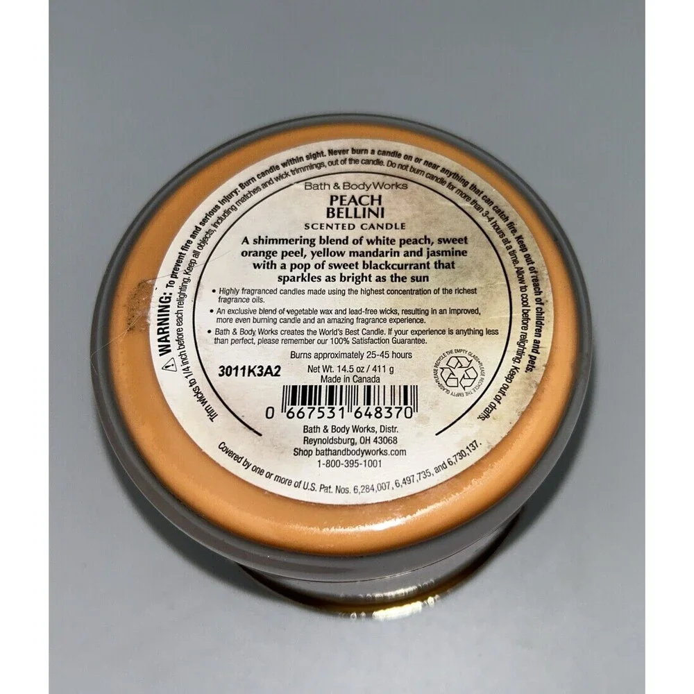 Bath & Body Works White Barn Peach Bellini Large 3-Wick Scented Candle 14.5 oz. - Picture 5 of 5
